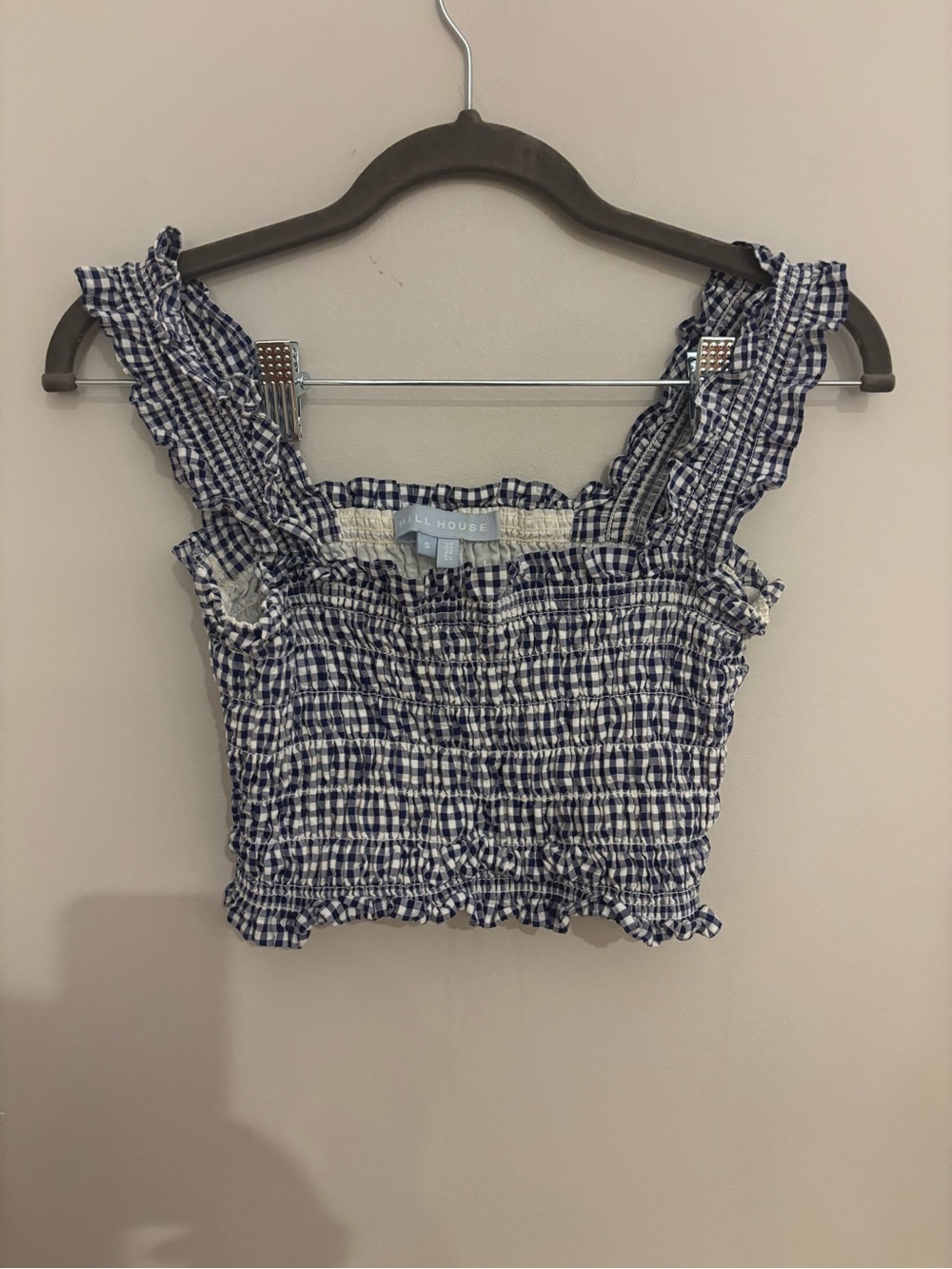 Hill House Navy and White Gingham Smocked Crop Top